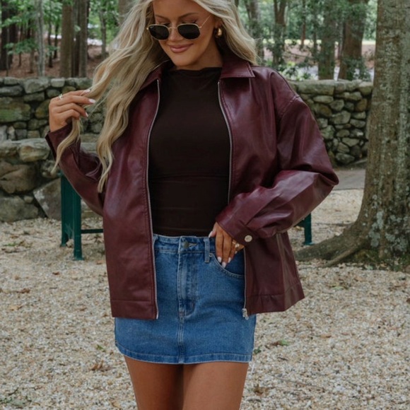 saints + secrets Jackets & Blazers - These Three Boutique Marleigh Faux Leather Jacket Cherry Small SOLD OUT